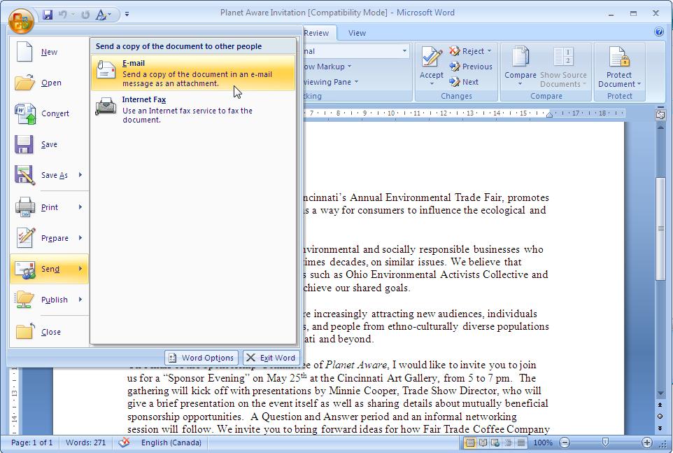 Use OWA to send emails from directly within working documents in Microsoft Office and other desktop applications.