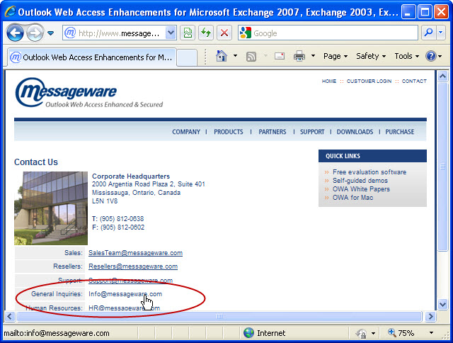 With OWA Set to the default email client, you can enable the MailTo functionality on web pages.