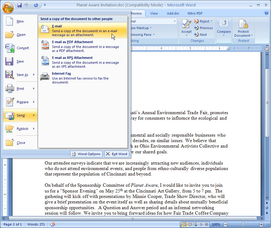 Use OWA to send emails from directly within working documents in Microsoft Office and other desktop applications.