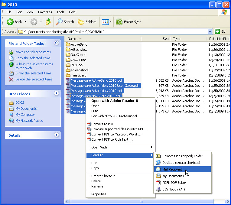 Quickly email multiple files with a single click using OWA as the default email client.