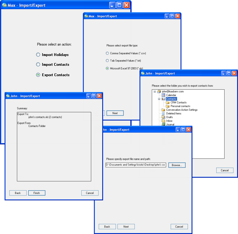 OWA Desktop allows for importing and exporting Personal Contacts within OWA through a quick and easy to follow wizard.