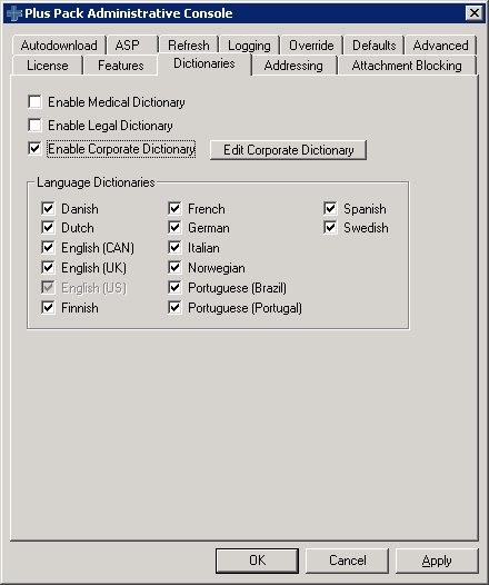Add additional dictionaries, such as Corporate, Medical, Legal, Personal.