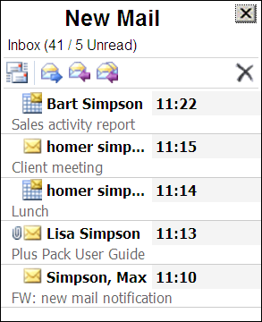 Messageware Plus Pack enhanced new mail notification provides the ability to easily see, read, reply, forward and delete new messages.