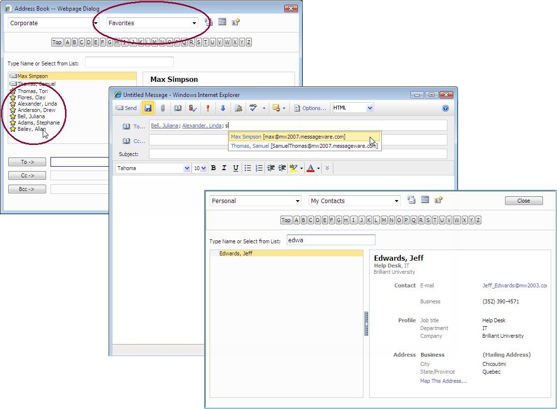 Your Favorites list, type-ahead functionality and fast-key index all save time when addressing a new message.