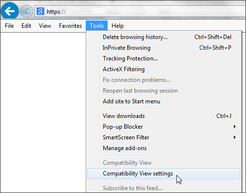 Opening Compatibility View settings in IE10