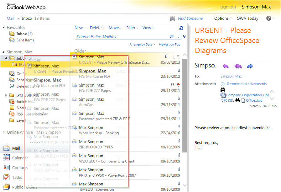 All OWA Mailbox Items Copying to Folder