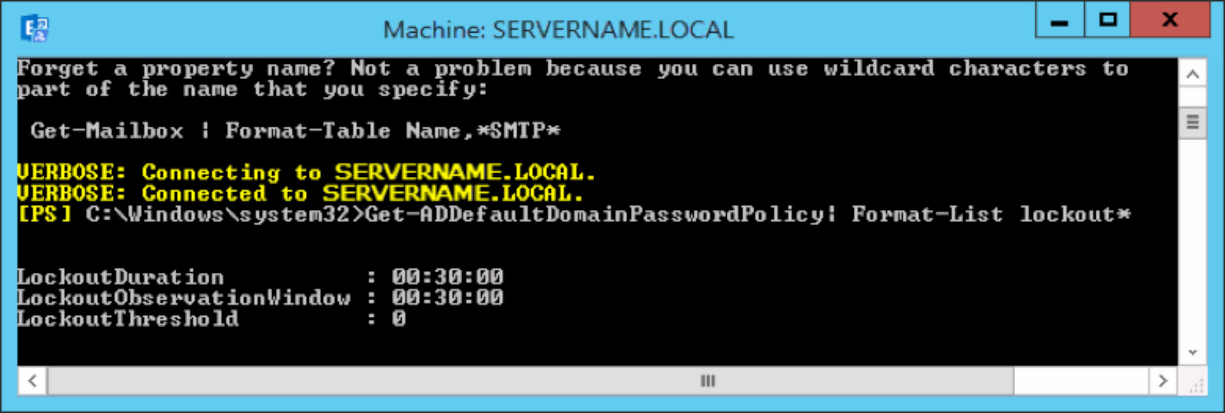 Powershell command to check LockoutThreshold for Active Directory