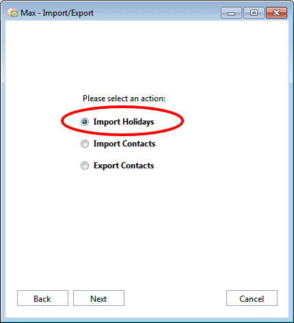 Select Import Holidays