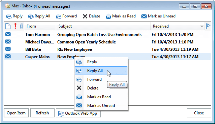 Messageware OWA Desktop Inbox