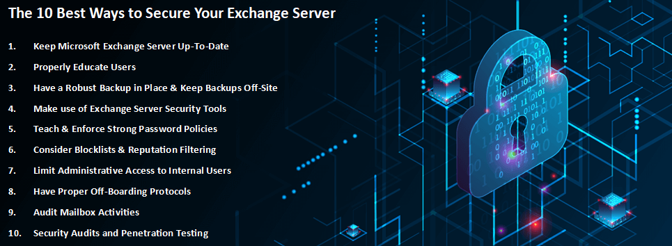 Bullet point summary of the 10 best ways to secure your Exchange Server